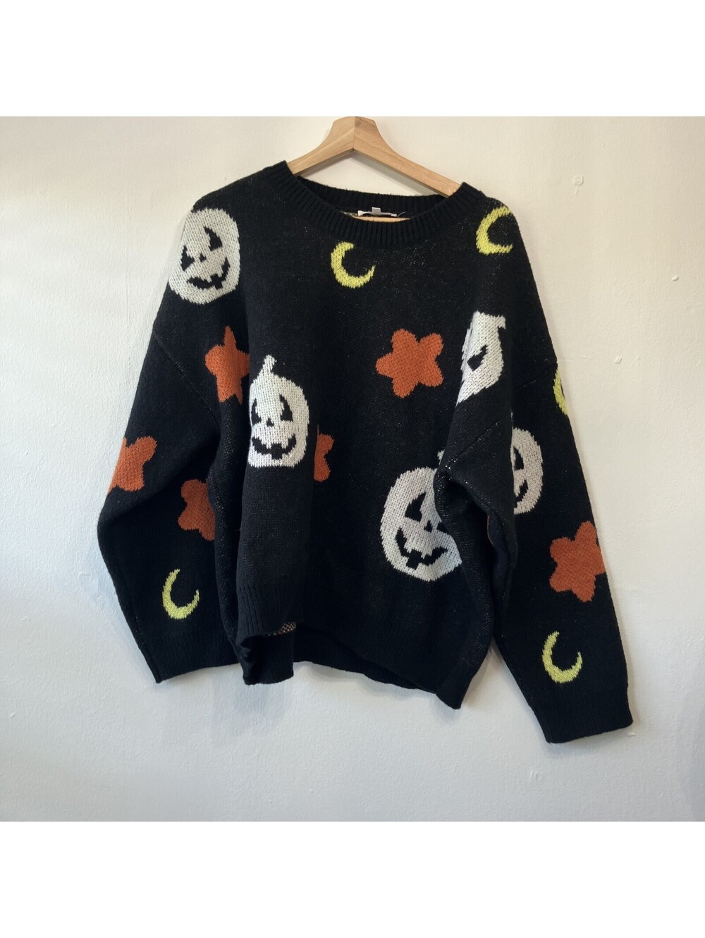 Celestial Chunky Oversized Jack-O-Lantern Halloween Novelty Knit Sweater Large